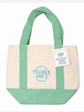 ☀️ NWT ☀️ Trader Joe's TURQUOISE Blue and Cream Canvas Bag ☀️